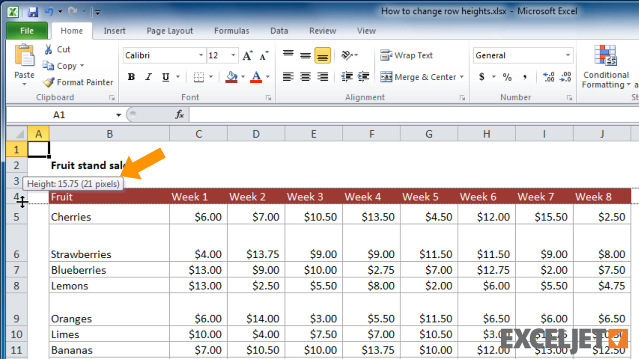 Excel Tutorial How To Change Row Heights In Excel